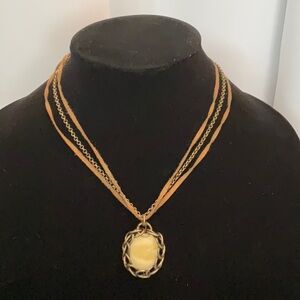 Vintage NW Gold Tone Suede Pendant Necklace